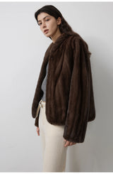 Women's Short Faux Fur Coat with Stand Collar