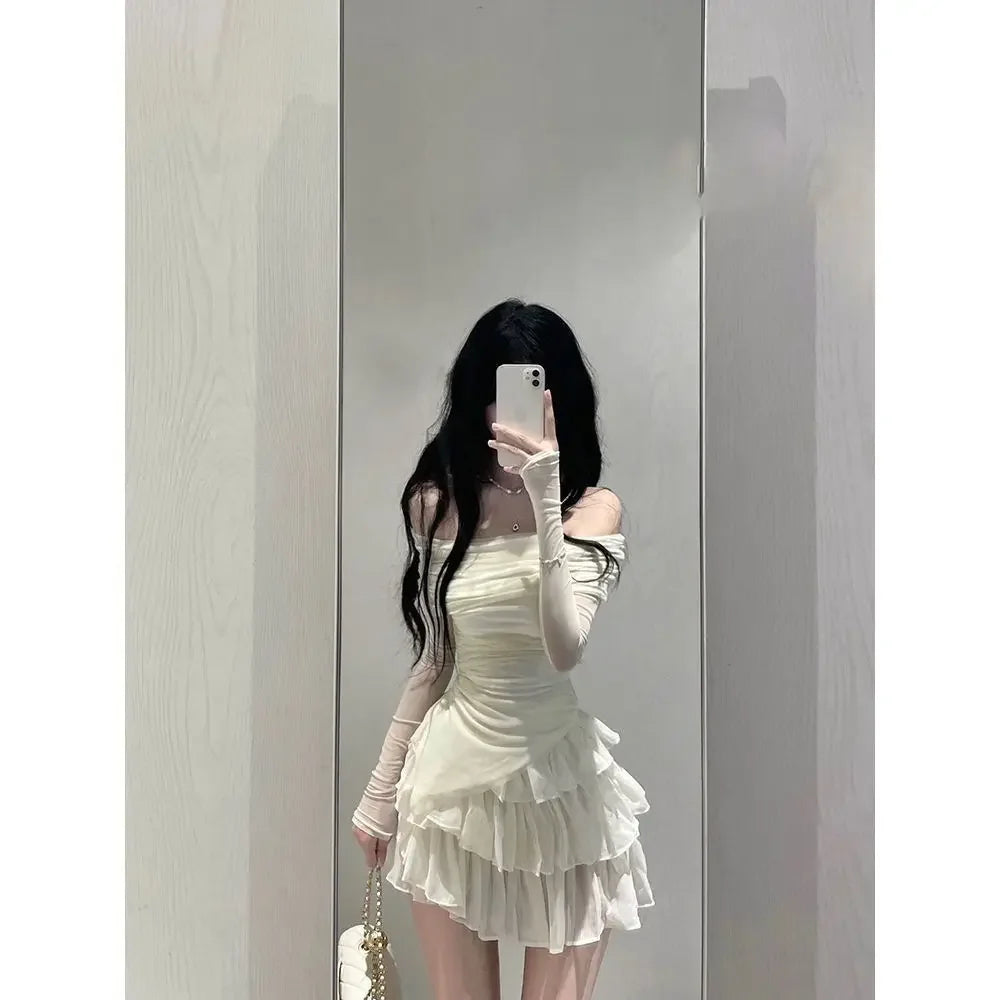 2025 Autumn Two Pieces Skirt Set Women Y2k Crop Tops T-shirt + Cake Skirts Japanese Kawaii Fashion Suits Chic Outfits Korean