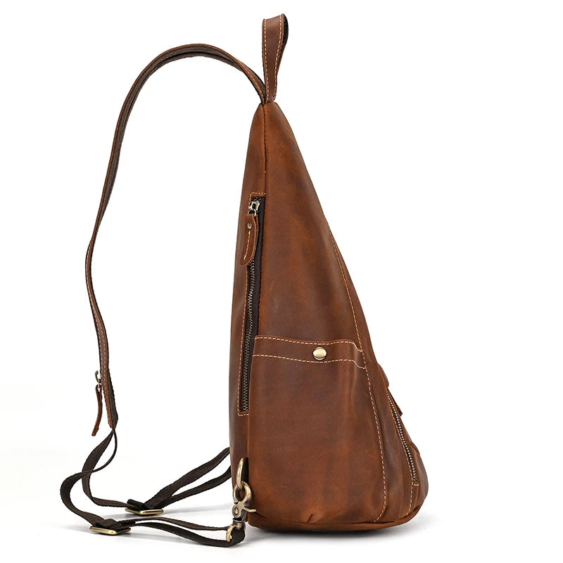 Single Shoulder Bagpack Genuine Leather Chest Bag Outdoor Riding Bag Chest Packs For Biker Men Male Sling Bags Cow Leather