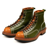 KOWM Hiking shoes men's cowhid boots British leather trekking shoes thick soled ankle sneakers cowhide high top motorcycle boots