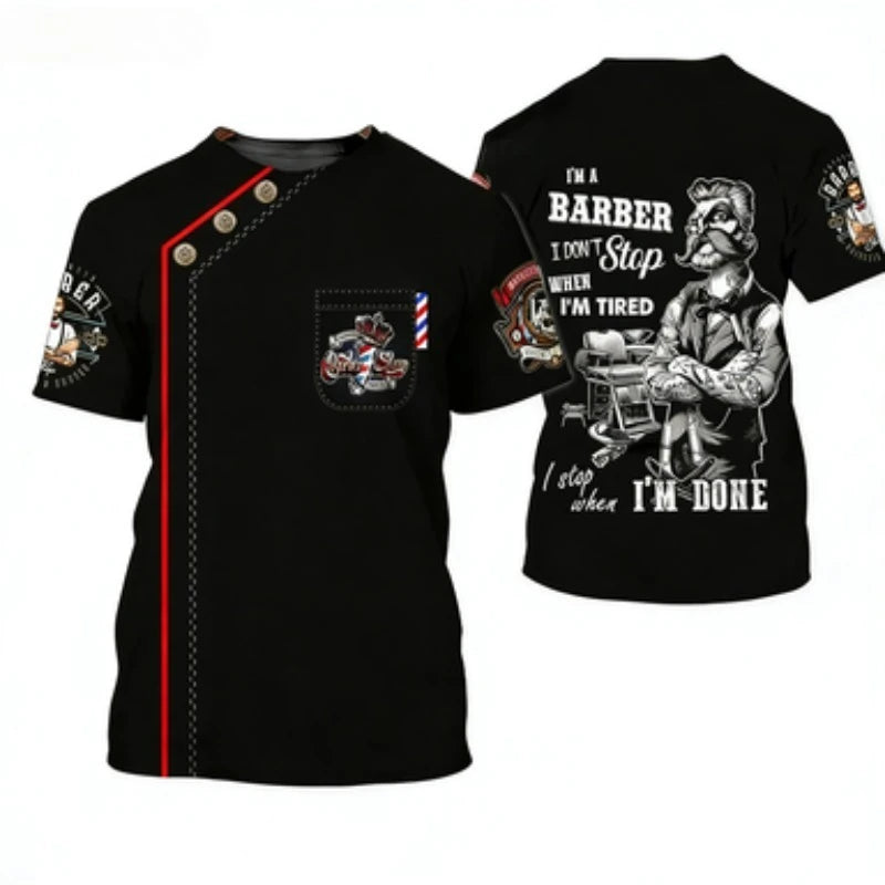 Men's Barber-Style Graphic Tee | Round Neck Short Sleeve
