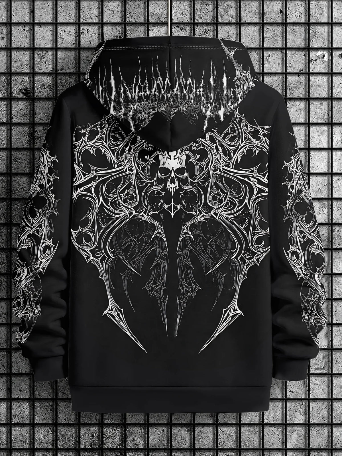 Men's Winter-Spring Hooded Sweatshirt with Skull Pattern for Casual Roller Skating Hip-Hop Streetwear