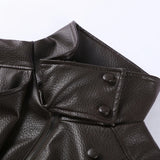 2026 Autumn Women's Faux Leather Jacket Brown Black Long Sleeve Stand Collar Thick Loose Lady Coat Fashion Motorcycle Streetwear