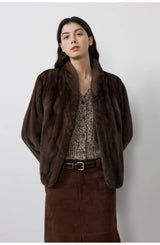 Women's Short Faux Fur Coat with Stand Collar