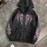 Men's Gothic Dark Print Zipper Hooded Casual Sports Sweatshirt Zipper Jacket Autumn and Winter New Casual Retro Street Style Top