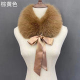 Fluffy Faux Fur Headband Neckerchief 2 in 1 Winter Thermal Plush Ear Warmer Collar Scarf  Satin Ribbon Bow Women Hair Band