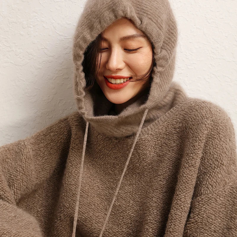 Women's Pure Cashmere Knit Beanie & Scarf Hat