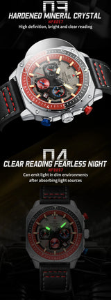 NAVIFORCE Sports Multifunction Waterproof Watches for Men Fashion Leather Luxury Brand Quartz Analog Luminous Square Wrist Watch