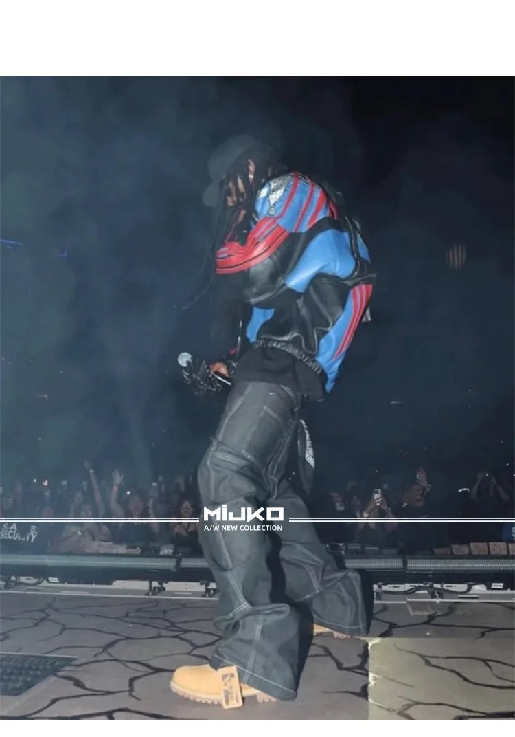 MIJKO Black Original Cow Jeans Wood Trousers Bright Line Design Comfortable Fit Workwear Casual Pants ZJ118