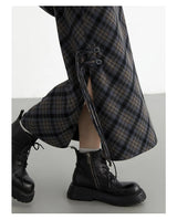 CHIC VEN Women Long Skirt Casual New Sweet Cool Style High Waist Slit Plaid Half Skirt Straight Tube Skirts Spring Autumn 2024