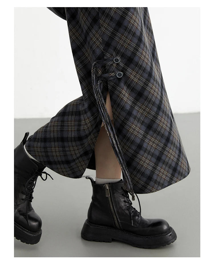 CHIC VEN Women Long Skirt Casual New Sweet Cool Style High Waist Slit Plaid Half Skirt Straight Tube Skirts Spring Autumn 2024