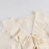 Linad Casual Loose Apricot Outfits Fashion Ruffles Flare Sleeve Blouse With High Waist Pant 2 Piece Sets Summer Long Pants Suits