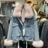 Women's Fox Fur Denim Winter Jacket – 2025 USA Streetwear Edition
