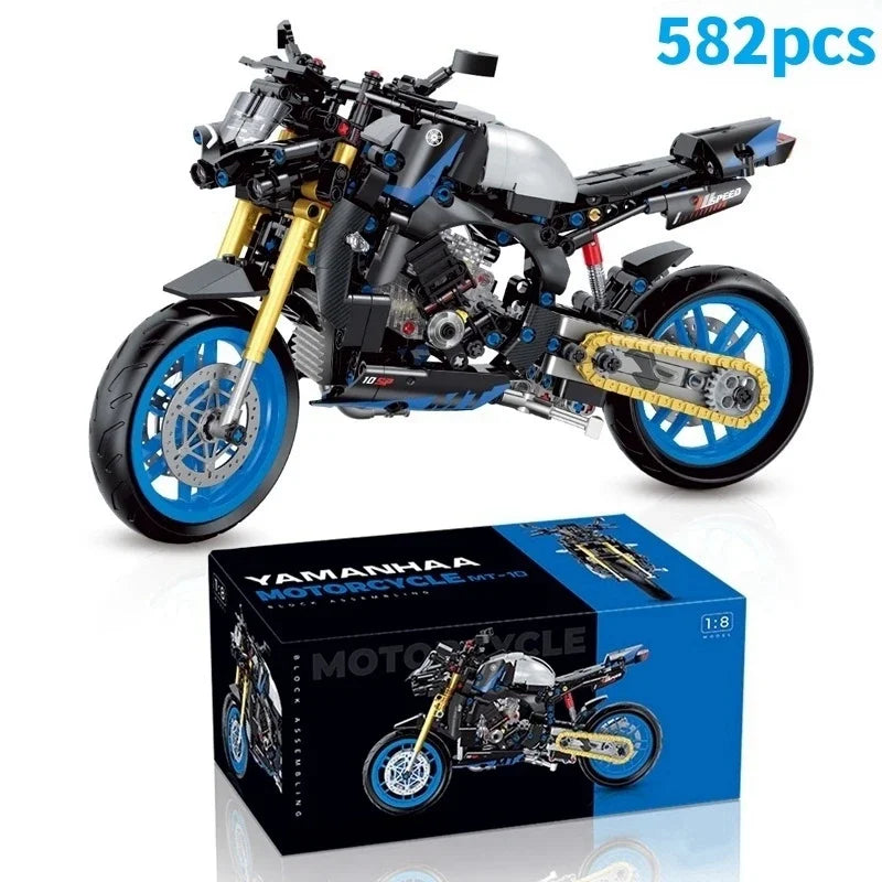 Technical MOC Construction Bricks Motorcycle Model Creative Building Kit Assembly Toys Educational Gift for Children Boys Girls