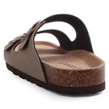 Comwarm Men's Cork Footbed Slides Sandals Arch Support Summer Outdoor Sandals with Adjustable Buckle Leisure Men Leather Slides