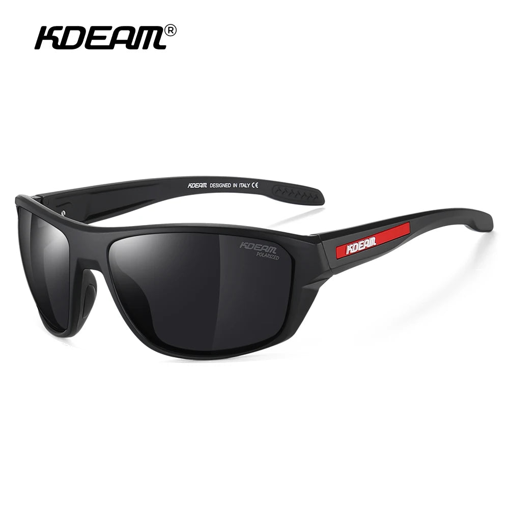 KDEAM All Black Fishing Sunglasses Polarized Performance Sports Sun Glasses For Men TR90 With Skull Case Category 3
