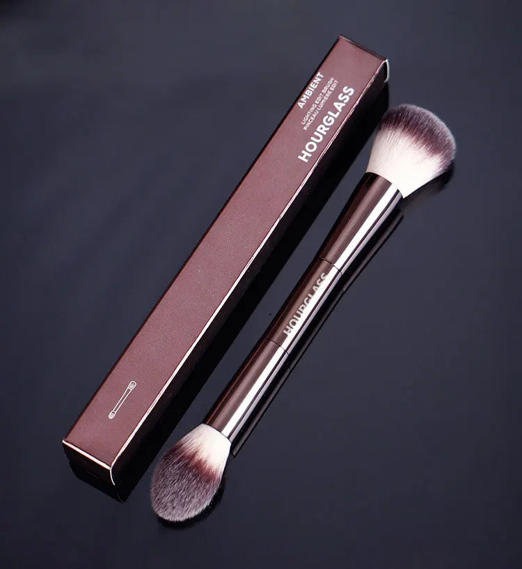 Professional 2-in-1 Metal Handle Powder & Blush Brush with Travel Case