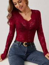 Elegant Floral Lace V-Neck Top