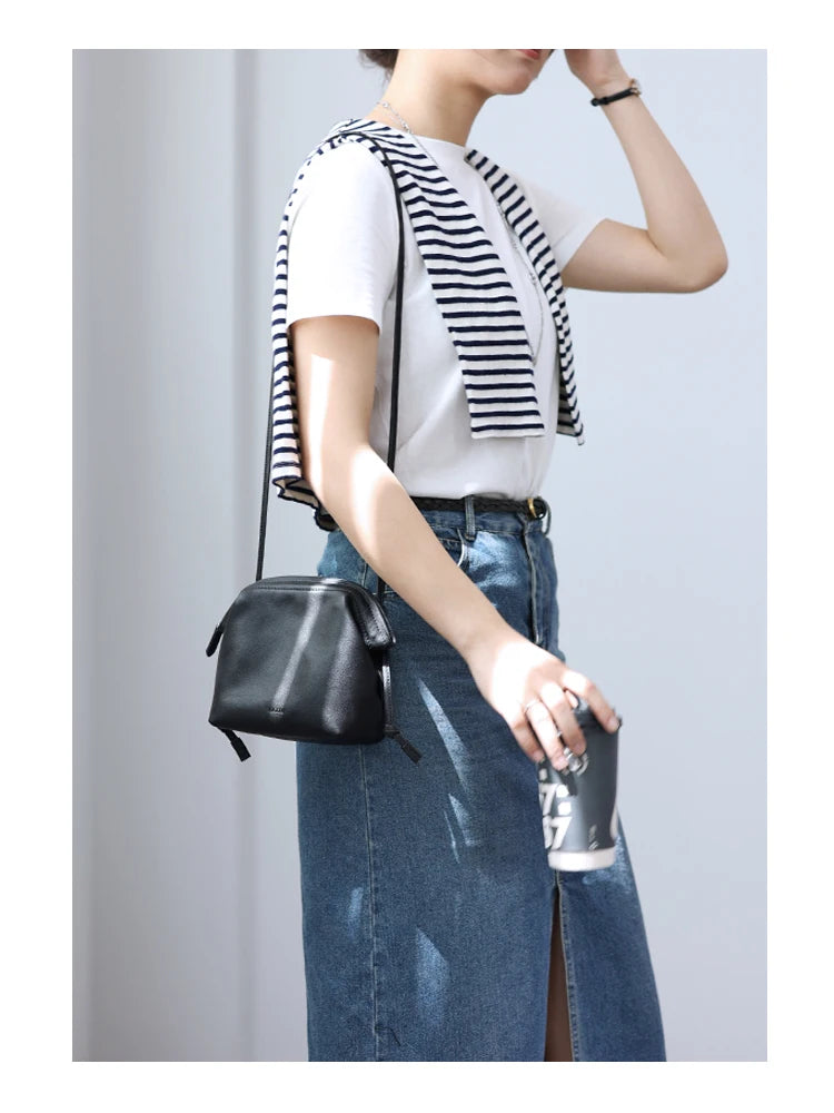 Women's Real Leather Crossbody Bags Luxury Designer Soft Black Shoulder Bag Cowhide Small Size Versatile Fashion Purses