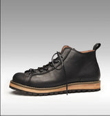 KOWM Hiking shoes men's walking boots British thick soled cowhide high top motorcycle boots ankle sneakers  casual trekking shoe