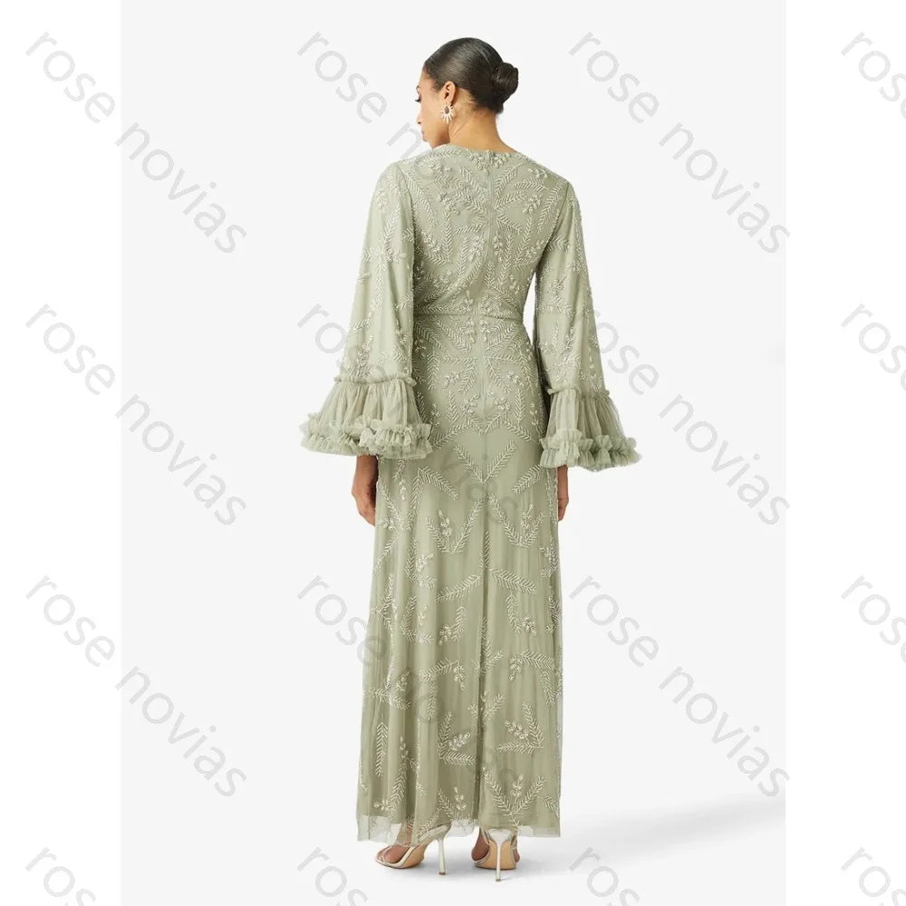 Customized Green Evening Dresses O-Neck Tulle for Floor-Length with Appliques High Quality for Formal Evening Vestidos De Fiesta