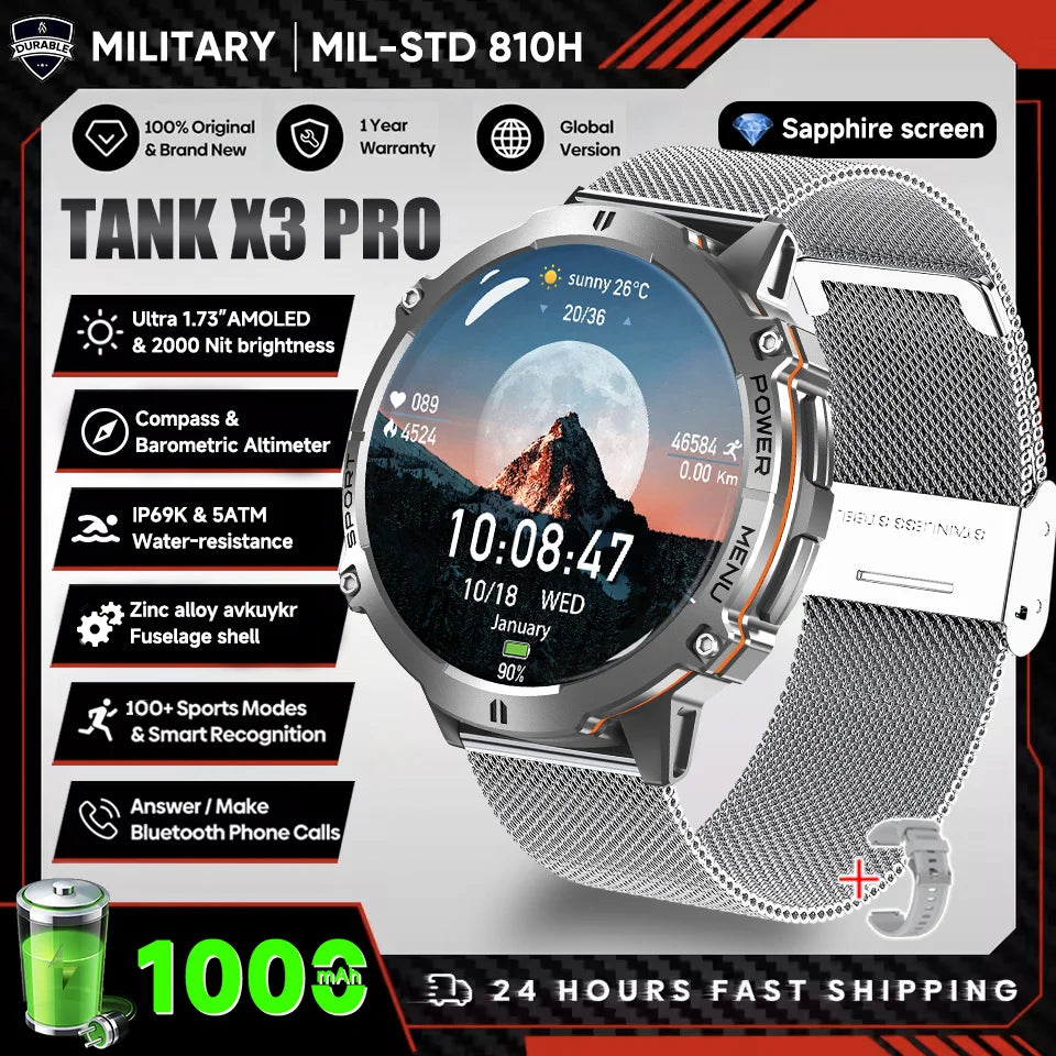 2026 Military Tank X3 Smart Watch | 1000mAh | AMOLED