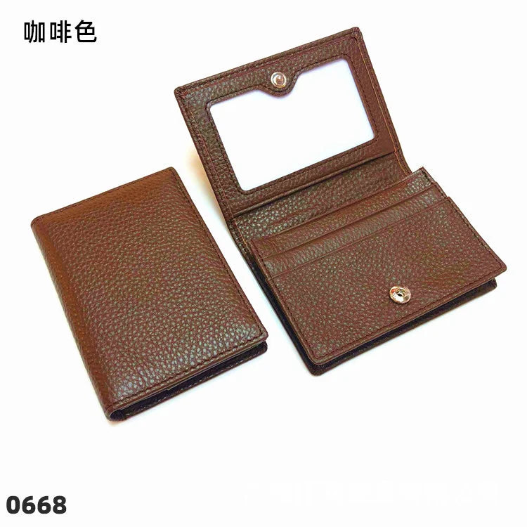 Dropshipping Custom Name Genuine Leather Men Women Business Card Holder Bifold Credit Card Case With ID Window