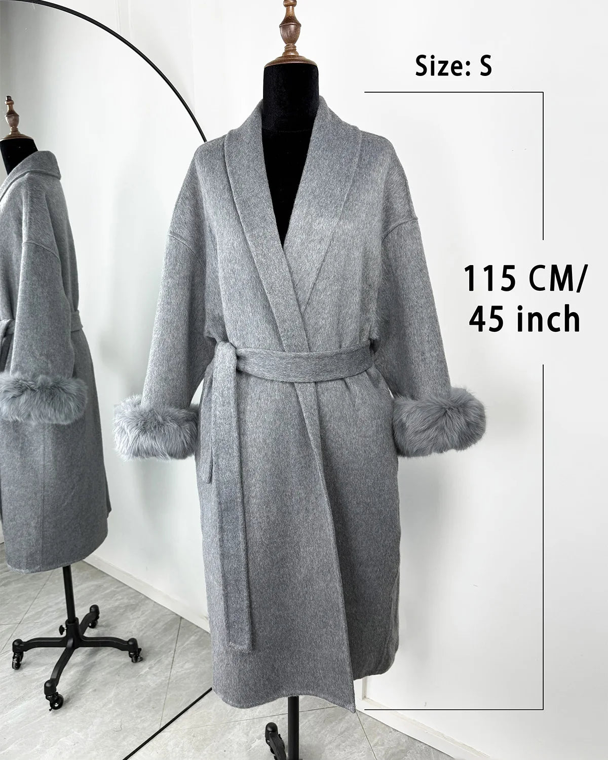 Elegant Fox Fur & Double-Sided Wool Coat