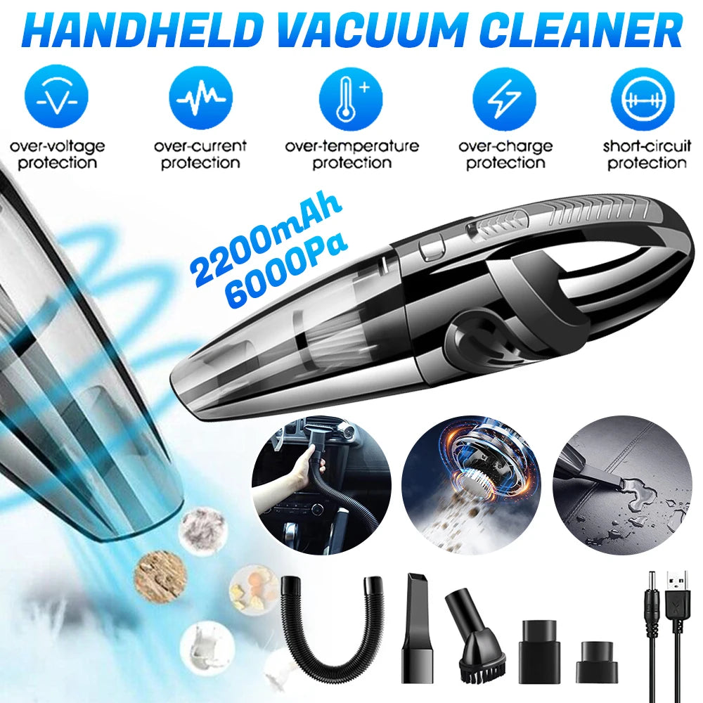 Cordless Handheld Vacuum | 6000Pa Wet & Dry | USB