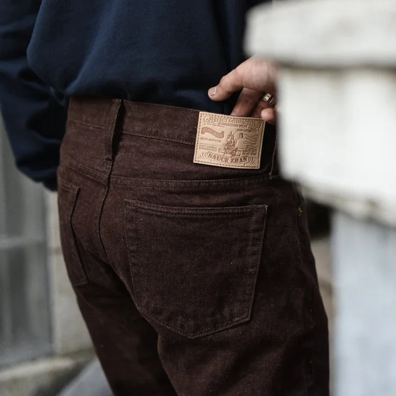 SauceZhan Brown Selvedge Denim Tapered Jeans – 13.8 oz