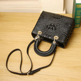 Crocodile-Embossed Genuine Leather Structured Handbag