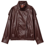 HXAO New Arrival Women's Bomber Jacket Leather Black Jackets Cropped Oversize Outerwears Zip-Up Long Sleeve Coats Outdoor Jacket