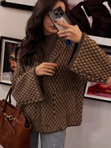 Autumn Brown Knit Cardigan - Elegant USA-Made Loose Sweater Coat