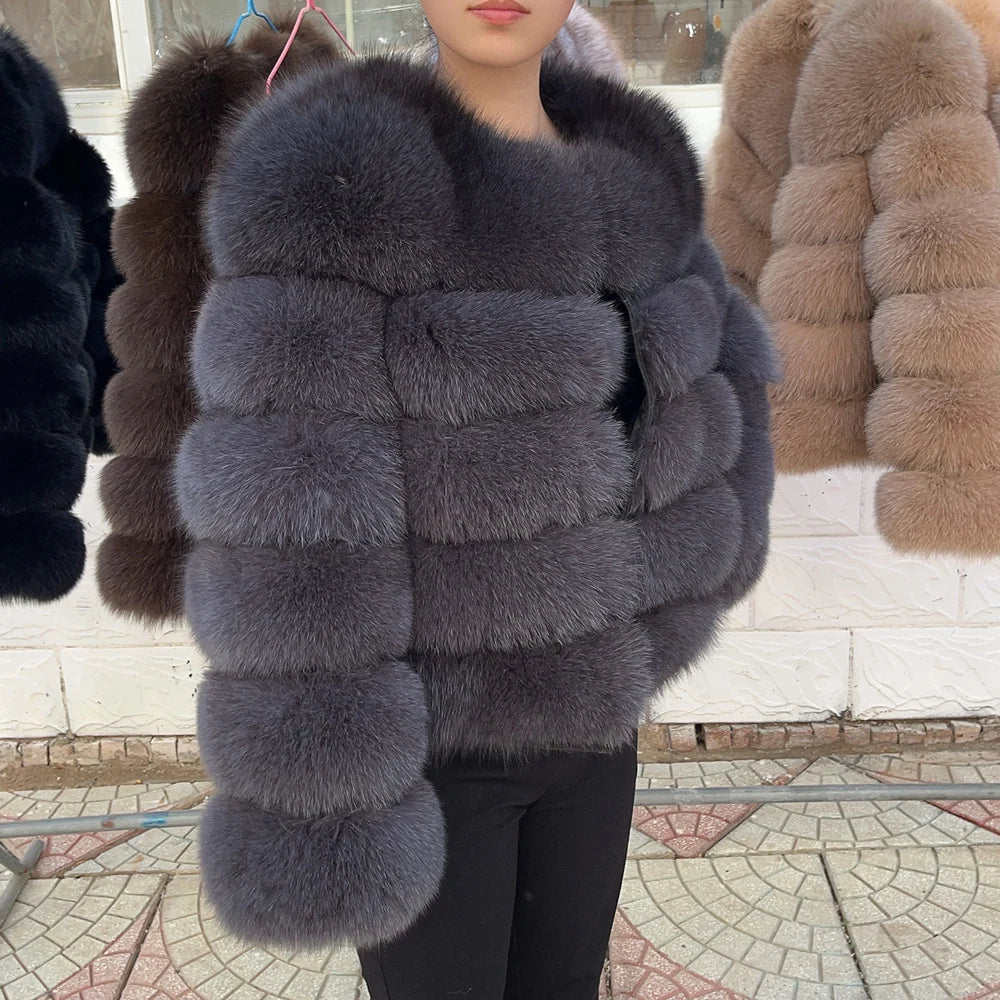 Genuine Fox Fur & Leather Winter Coat