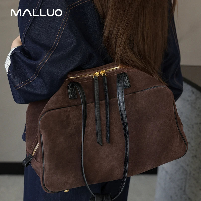 Ladies Casual Soft Suede Cowhide Handbags Women's Frosted Cow Leather Shoulder Bag Female Fashion Trend Luxury Designer Bags New