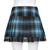 Pink Plaid Y2K Pleated Mini Skirt with Lace Trim