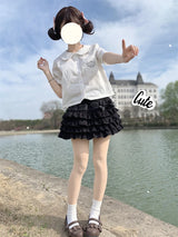 Kawaii Bow Mini Skirt – Ruffle Tiered A-Line