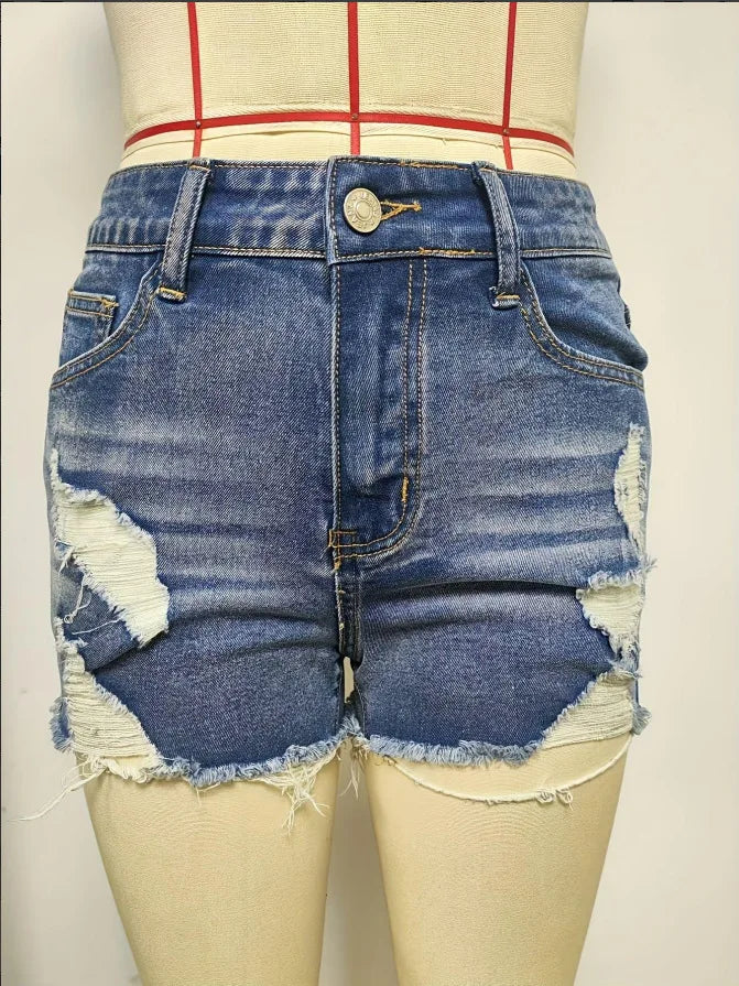 Women’s USA-Made Ripped Raw Denim Shorts – Sexy Retro Slim Fit Hot Pants