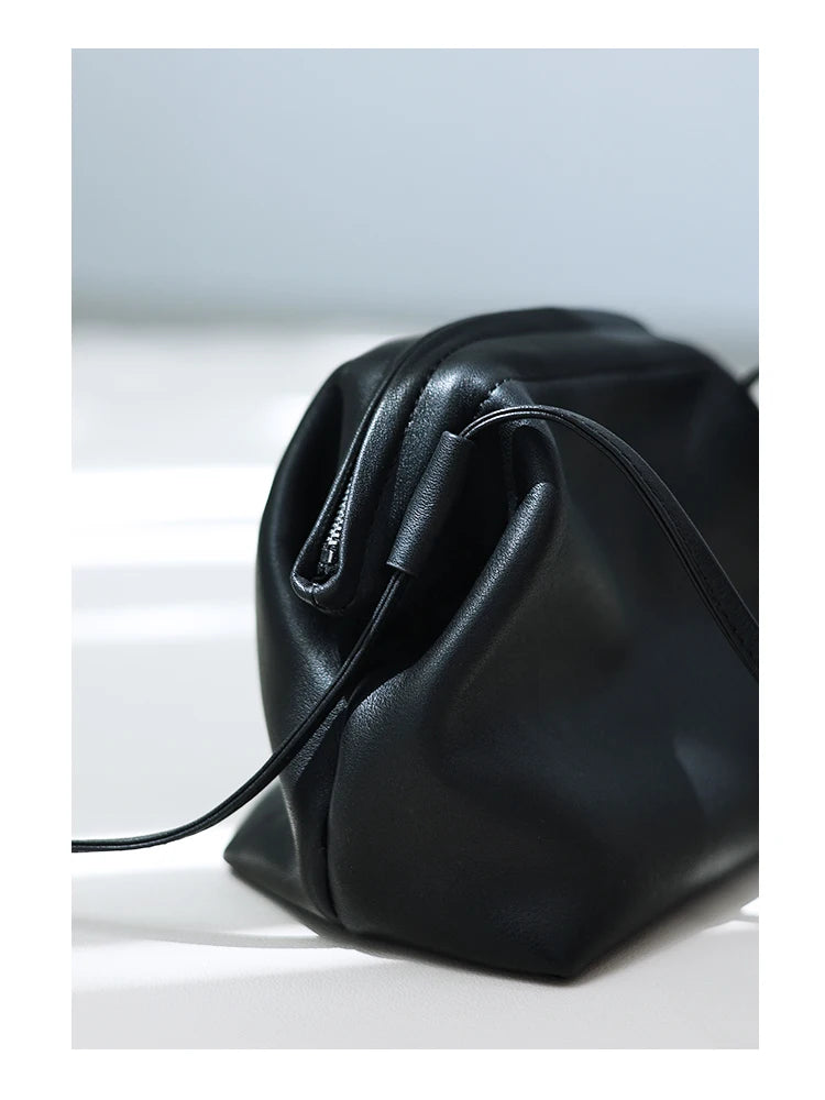 Women's Real Leather Crossbody Bags Luxury Designer Soft Black Shoulder Bag Cowhide Small Size Versatile Fashion Purses