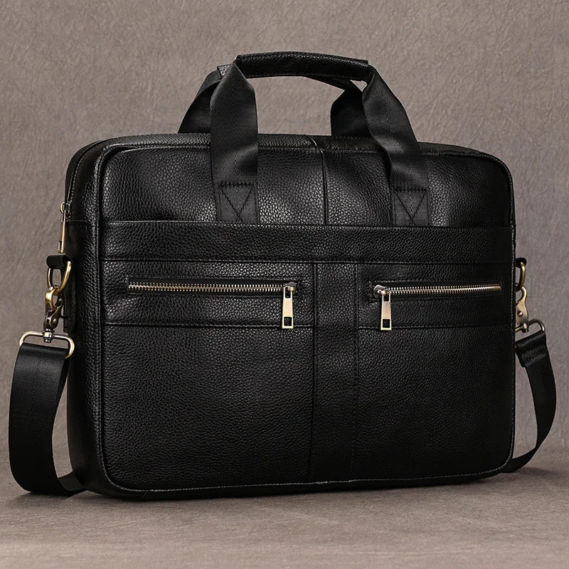 Luufan Genuine Leather Men's Business Handbag 15" Laptop Briefcase Bag Male A4 Document Shoulder Message Computer Bag Work Tote