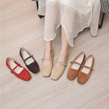 AIYUQI Women's Genuine Leather Square-Toe Ballet Flats