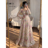 Avery Custom A-line Lace Long Sleeves Square Neck Women's Ball Gown Dresses for Luxury Party Formal Dress 2026 Woman Evening New