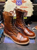 KOWM cow leather Hiking shoes Brown trekkin boots men  low cut workwear big toe shoes trendy casual ankle shoes walking sneakers