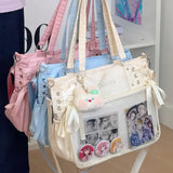Italife Luxury Large Ita Bag with Ribbon ACG Display Women Blue Big Clear Shoulder Bag with Pin Insert Girl Pink Itabag Bow H201