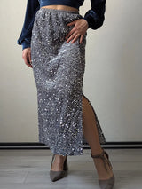 High Waisted Sequin Maxi Skirt Women Elegant Shiny Straight Skirts With Slit Summer Spring Black Long Sequin Skirt For Women