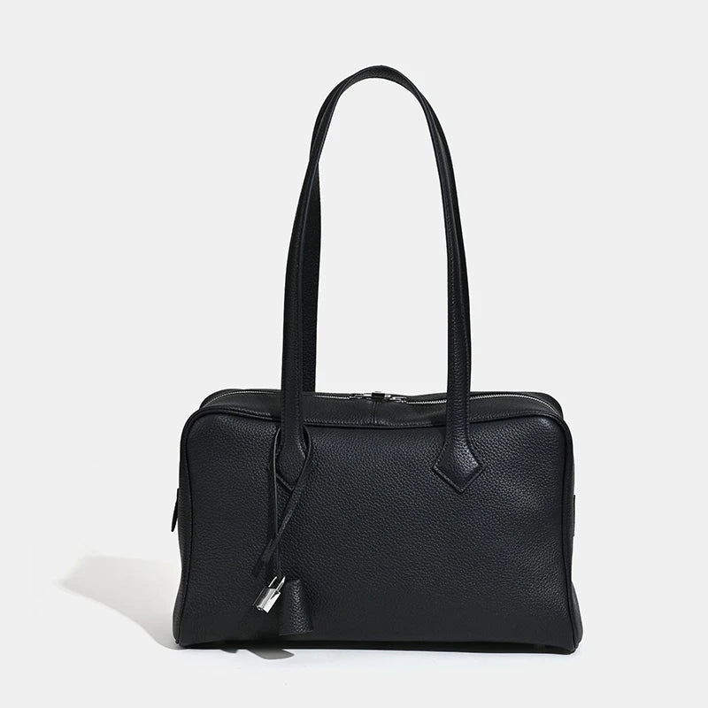 2026 Spring Luxury Brand Genuine Leather Women Bags Cowhide Casual Totes Women Handbags Fashion Silver Lock Shoulder Bags Woman