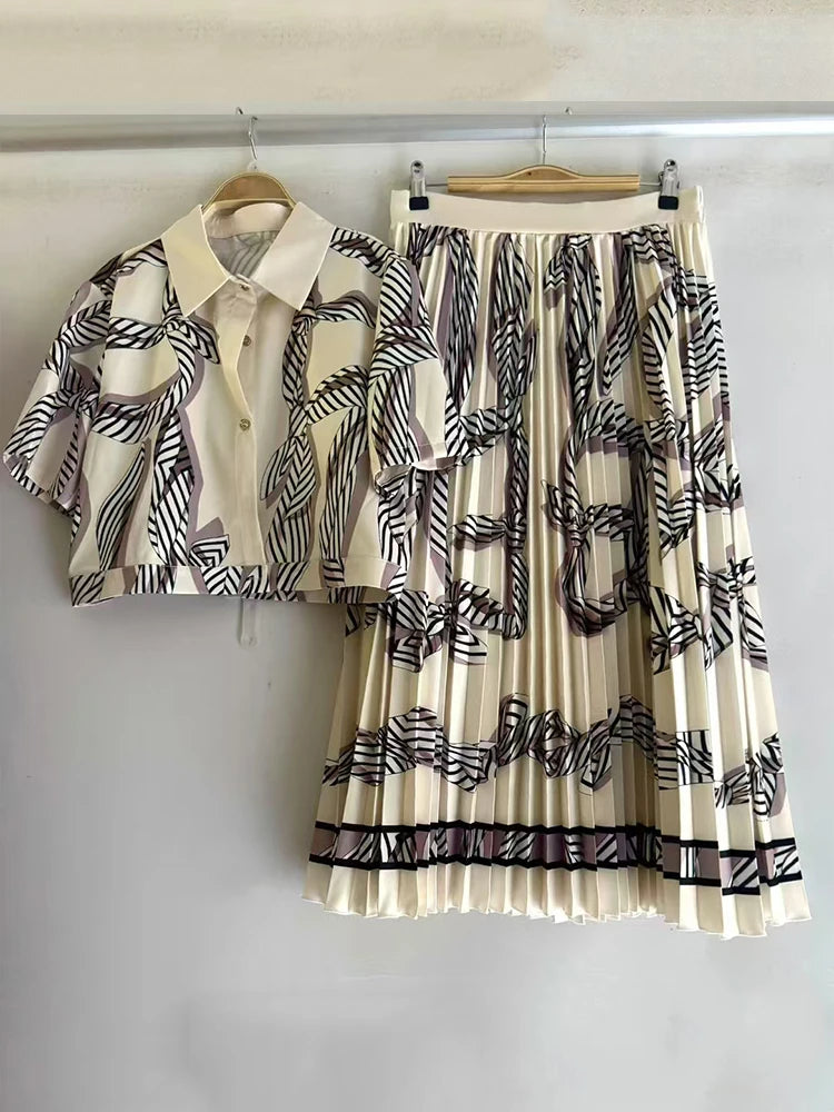 Summer Retro Geometric Two-Piece Skirt Set