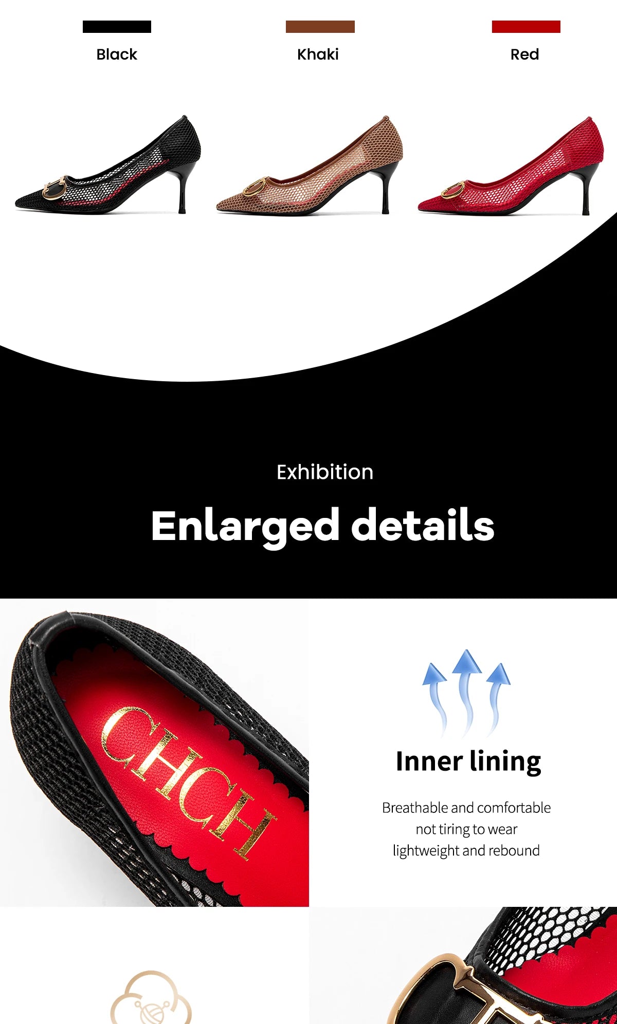 CHCH Women's High Heels 2025 Spring New Hollow Business Women's Shoes 7cm Red Evening Shoes
