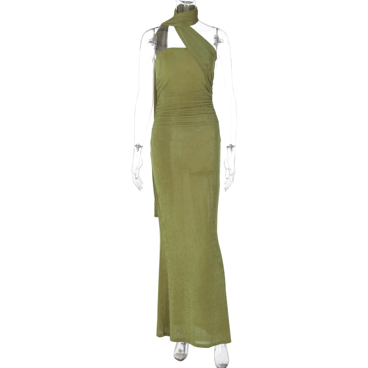 Elegant Halter Ruched Backless Maxi Dress