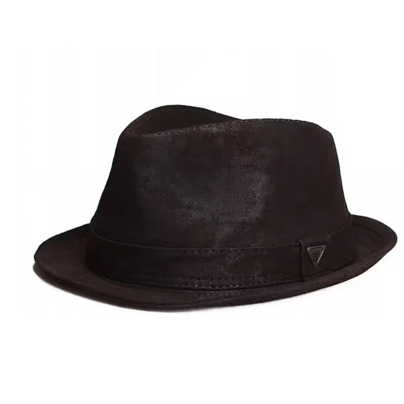 Men's Genuine Leather Cowhide Fedora Hat